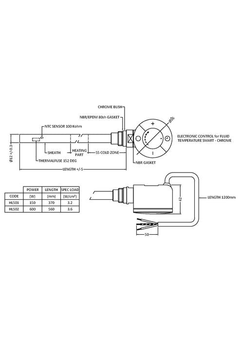 Thermostatic Heating Element (600W) Chrome