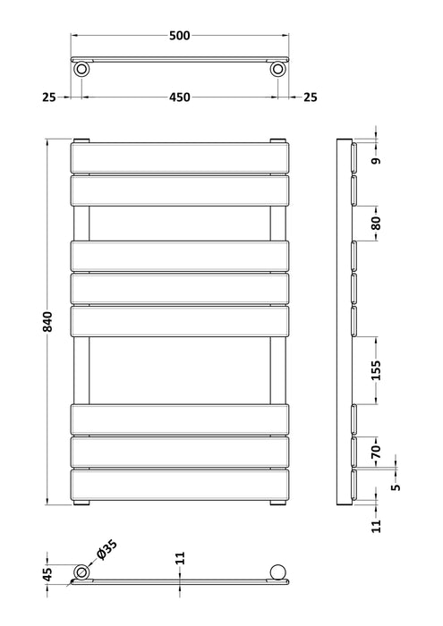 Square Flat Towel Radiator 840x500 Anthracite