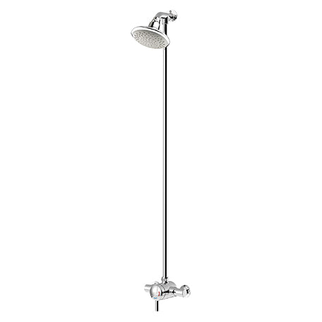 OPAC Thermostatic Exposed Mini Shower Valve with Top Outlet Rigid Riser Chrome
