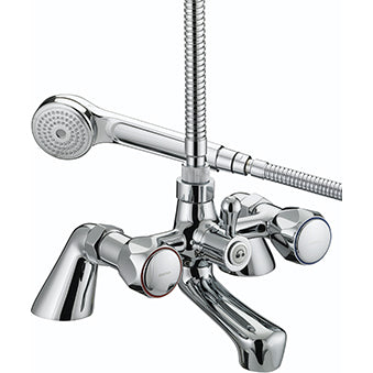 Club Pillar Bath Shower Mixer with Metal Heads Chrome