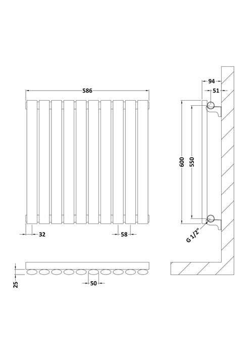 Horizontal Single Panel Radiator 600 x 586 High Gloss White