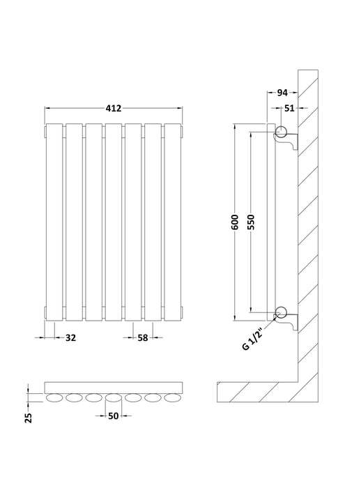 Horizontal Single Panel Radiator 600 x 412 Anthracite