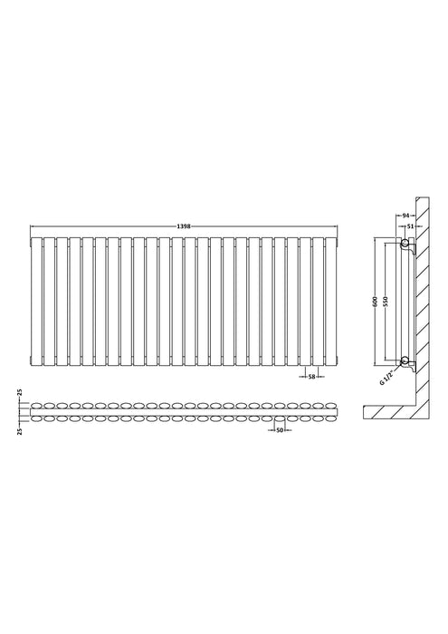 Horizontal Double Panel Radiator 600 x 1398 Anthracite