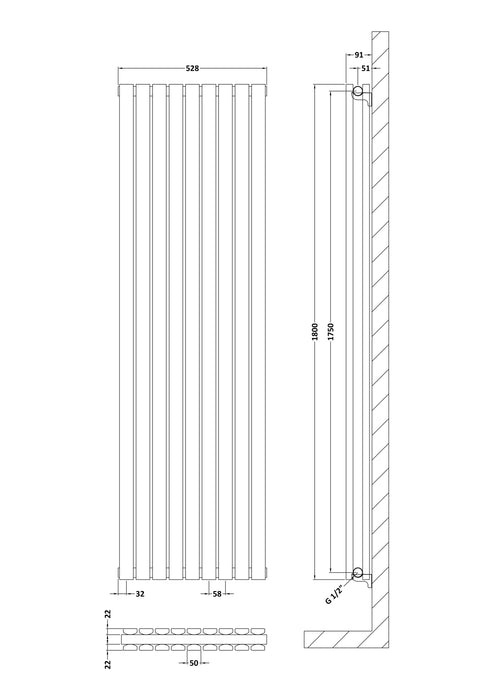 Vertical Double Panel Radiator 1800 x 528 Satin White