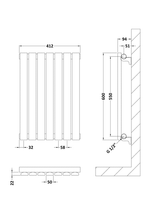 Horizontal Single Panel Radiator 600 x 412 Satin White