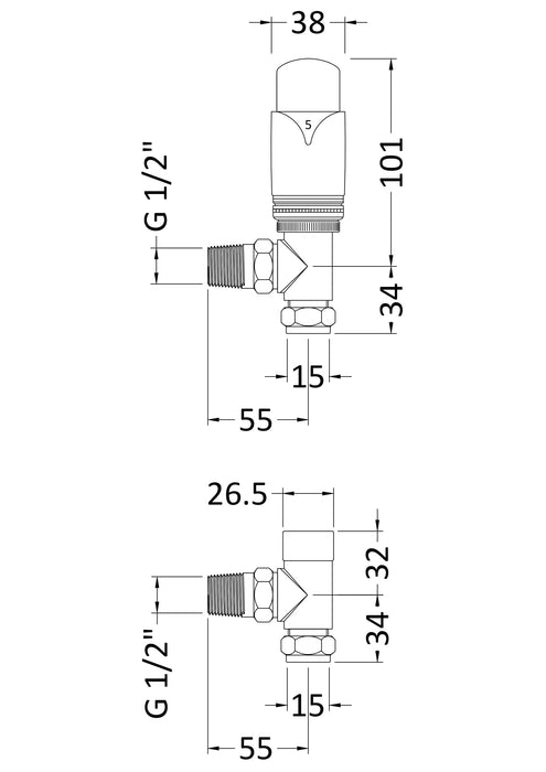 Angled Thermostatic Radiator Valve Pack Chrome